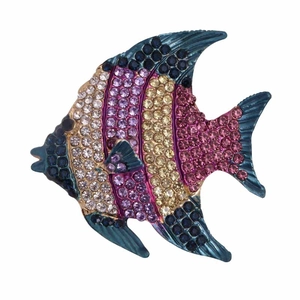 Elegant fish brooch pin with multi-colored crystals and high-end rhinestone finish