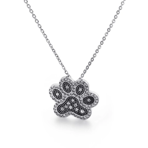 Sparkling silver paw print pendant necklace with pavé cubic zirconia for women