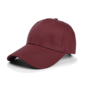 Detail of burgundy cotton twill baseball cap with reinforced crown and stitched eyelets