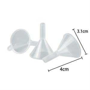 Set of 3 mini clear plastic PP funnels for liquid filling, sizes 3.1cm and 4cm