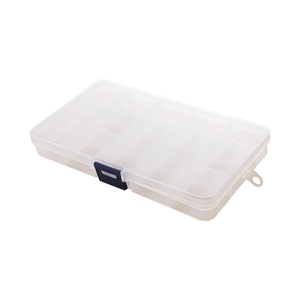 Transparent 15-compartment plastic storage box with blue buckle for jewelry and small tools