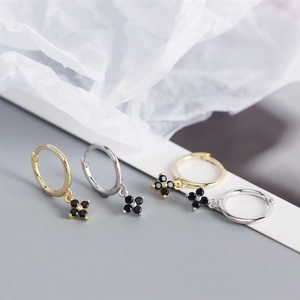 S925 sterling silver geometric flower hoop earrings in gold and silver finish