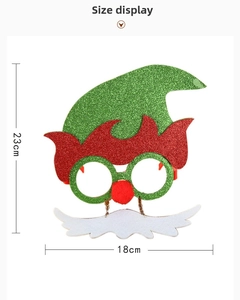 Dimensiones de las gafas de elfo de Navidad brillantes con gorro verde y barba blanca, 18x23cm