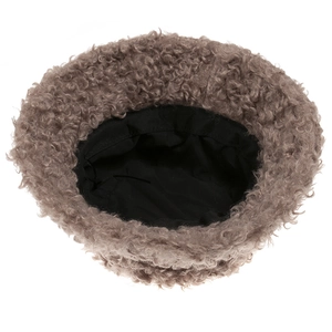 Plush taupe teddy fleece bucket hat for winter featuring a cozy warm texture and lining