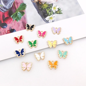 Set of twelve colorful butterfly alloy enamel pendants for DIY jewelry making