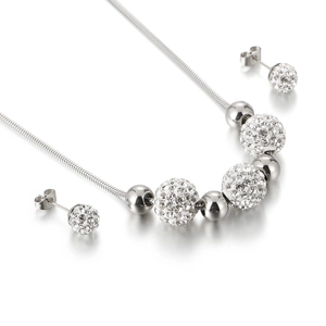 Ensemble collier et boucles d'oreilles en acier avec perles en cristal et billes argent