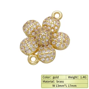 Gold plated flower connector charm with micro-pave zircons for DIY jewelry design