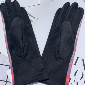 Chic suede gloves for women featuring artistic oil painting patterns and touchscreen embroidery