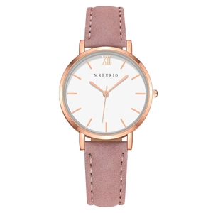 Minimalistische Damen-Quarzuhr mit Roségoldgehäuse, weißem Zifferblatt und rosa Lederband