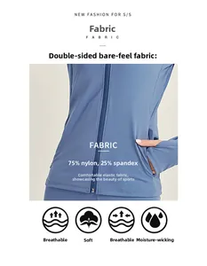 Détail de la veste de sport bleue montrant le tissu en nylon et la technologie respirante