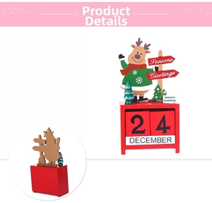 Detail of wooden Christmas countdown calendar showing reindeer and December 24 blocks