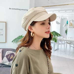 Vintage Cotton Newsboy Cap Women Breathable Adjustable Octagonal Hat Solid Color British Style Retro Painters Beret Hat