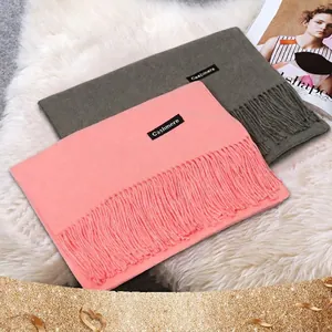 Soft Cashmere Style Winter Scarf For Women Solid Color Warm Shawl Wrap With Tassels Versatile Elegant Long