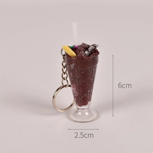 Detail view of 6cm faux ice cream sundae keychain with dimensions and silver ring