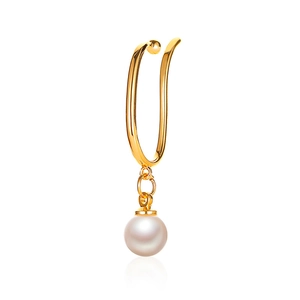 Minimalist gold-plated ear cuff featuring a dangling white pearl, non-pierced vintage style earring