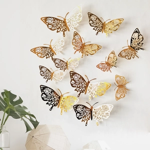 Schmetterling Wandaufkleber Hohlpapier Dekoration Heim Party Hochzeit Rosenmuster Metallisch DIY Abnehmbare Kunst