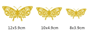 Detailed size guide for 3D hollow butterfly wall decor in 12x5.9, 10x4.9 and 8x3.9 cm dimensions