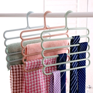 Space-saving 5-tier plastic pants hanger in pastel colors for scarves and ties storage