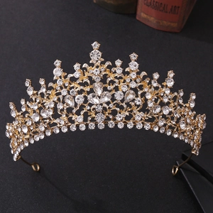 Baroque gold rhinestone bridal crown with sparkling stars for weddings and birthdays
