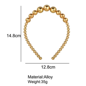 Detailed size specifications for gold pearl style alloy headband with 14.8cm height