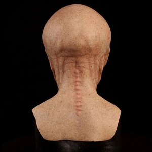 Realistic alien latex mask with detailed skin texture and spine ridge for Halloween
