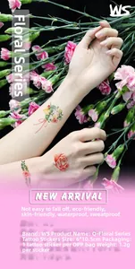 Floral watercolor tattoo sticker featuring realistic roses on arm, size 6x10.5cm