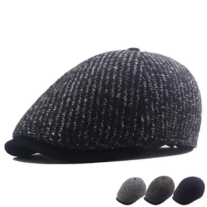 Men's Knitted Beret Hat Winter Warm British Style Flat Cap Vintage Ivy Newsboy Cap Adjustable Mixed Yarn Windproof