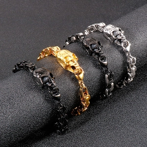 Men Skull Bracelet Stainless Steel Byzantine Chain Punk Gothic Retro Rock Jewelry