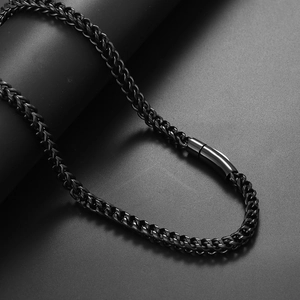 Stylish 6mm black wheat chain necklace in polished stainless steel with spring clasp