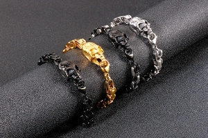 Punk skull stainless steel bracelets in gold, silver, black, and gunmetal finishes