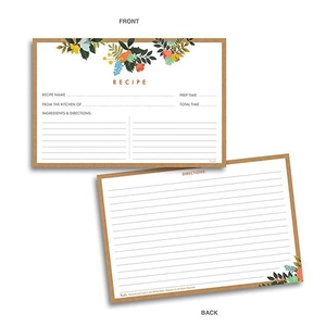 Set of 4x6 inch double-sided floral recipe cards with vintage kraft paper borders