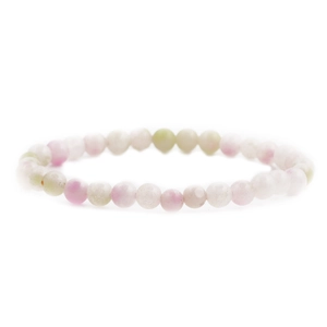 Pulsera de cuentas de ágata 6mm en tonos pastel rosa, blanco y verde claro sobre fondo blanco