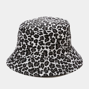 Unisex black and white leopard print bucket hat with a stylish vintage canvas finish
