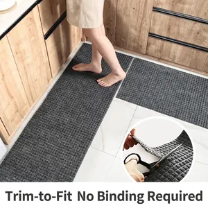 DIY trim-to-fit non-slip kitchen runner rug set in dark grey plaid with no fraying edges