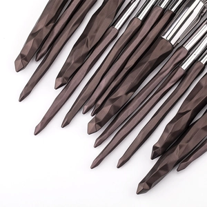 15pcs diamond makeup brush set featuring deep brown geometric faceted handles and silver tubes