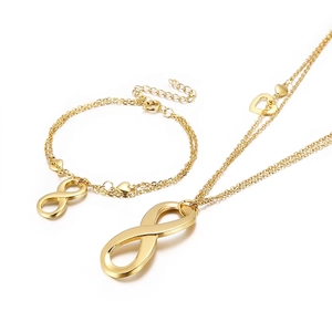 Stainless Steel Infinity Necklace And Bracelet Layered Chain With Tiny Heart Charms Fashion Jewelry For Women