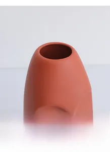 Detailed close-up of the smooth rim on this matte terracotta ceramic flower vase
