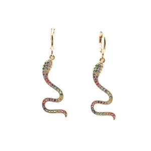Snake hoop earrings in gold finish with micro-pave colorful zircon stones