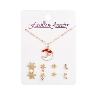Parure bijoux Noël dorée avec collier Père Noël lune et boucles d'oreilles flocon cristal
