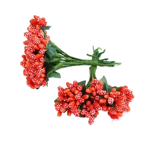 Bouquets de baies rouges artificielles à points blancs pour décoration de boîtes cadeau