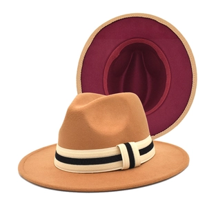 Chapeau Fedora en Laine Bicolore à Large Bord Chapeau Jazz Bande à Rayures Rétro Automne Hiver Chapeau en Feutre Homme Femme