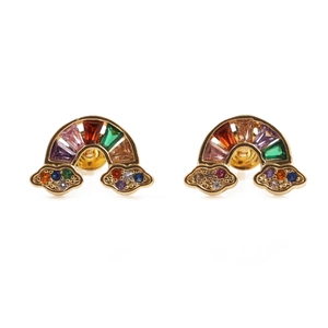 Micro-pave zircon gold earrings featuring colorful rainbow and cloud design elements
