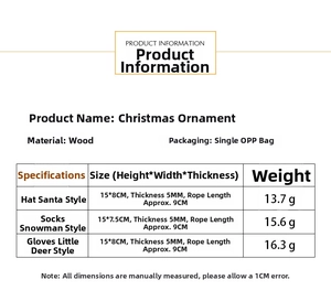 Détail du pendentif de Noël en bois découpé au laser montrant dimensions et épaisseur