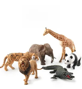 Detailed set of realistic animal models including tiger lion and elephant figures for kids