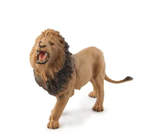 Detailed roaring lion animal figure with realistic brown mane on a clean white background