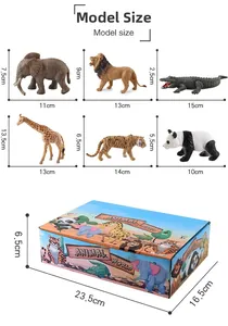 Detailed size chart for 6 wildlife animal models and the gift box packaging dimensions