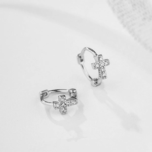 Elegant S925 sterling silver cross hoop earrings featuring sparkling pave zircons