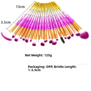 Close-up of diamond-handle makeup brush kit with precise dimensions and synthetic bristles