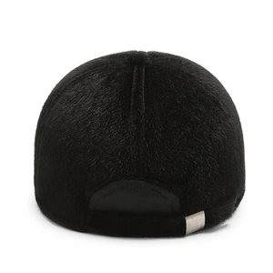 Men's winter black faux fur baseball cap with thickened warmth and ear protection features