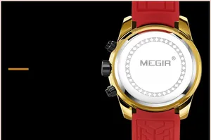 Close-up of MEGIR 2045 watch stainless steel back case with water resistance engraving